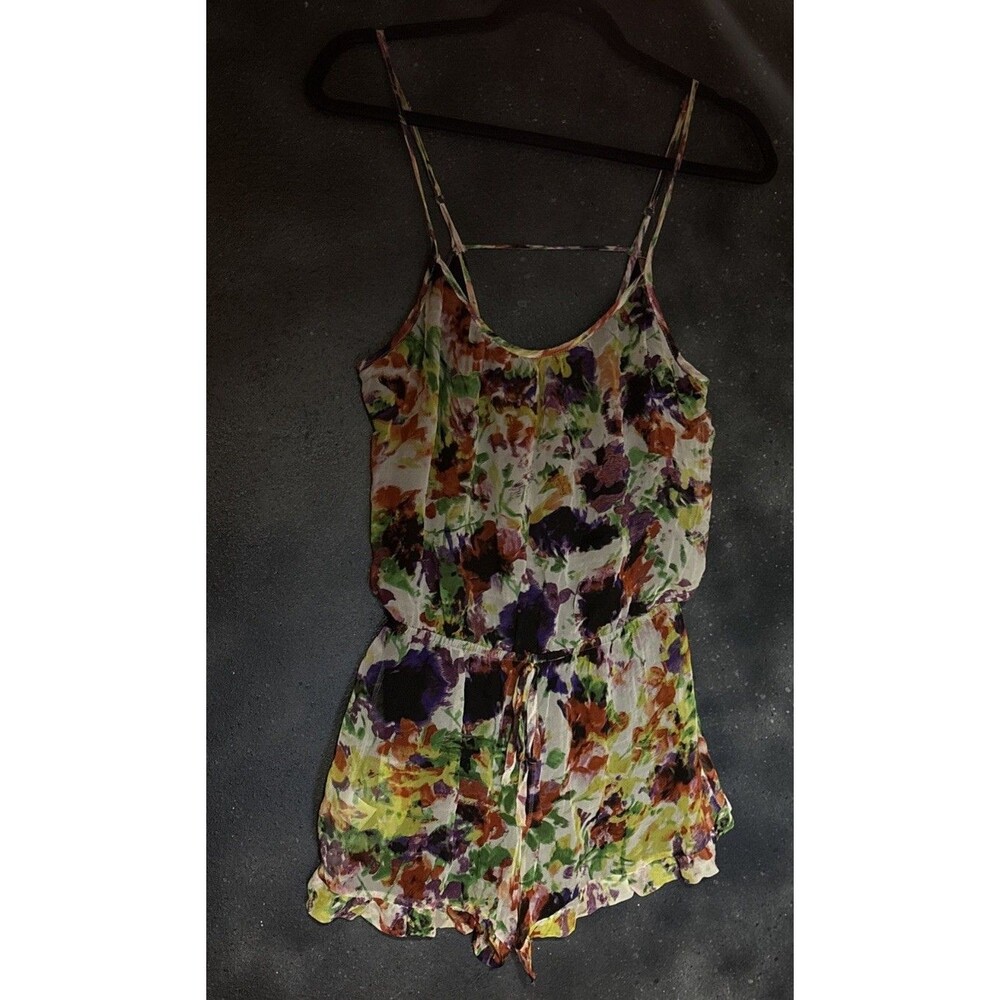 Melissa Lauren Floral Romper Sz XS Feminine Summer Black Spandex Shorts Under